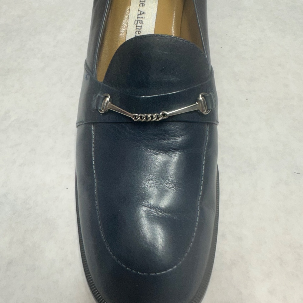 Etienne Aigner high life heels navy leather silver buckles pumps - Picture 4 of 9